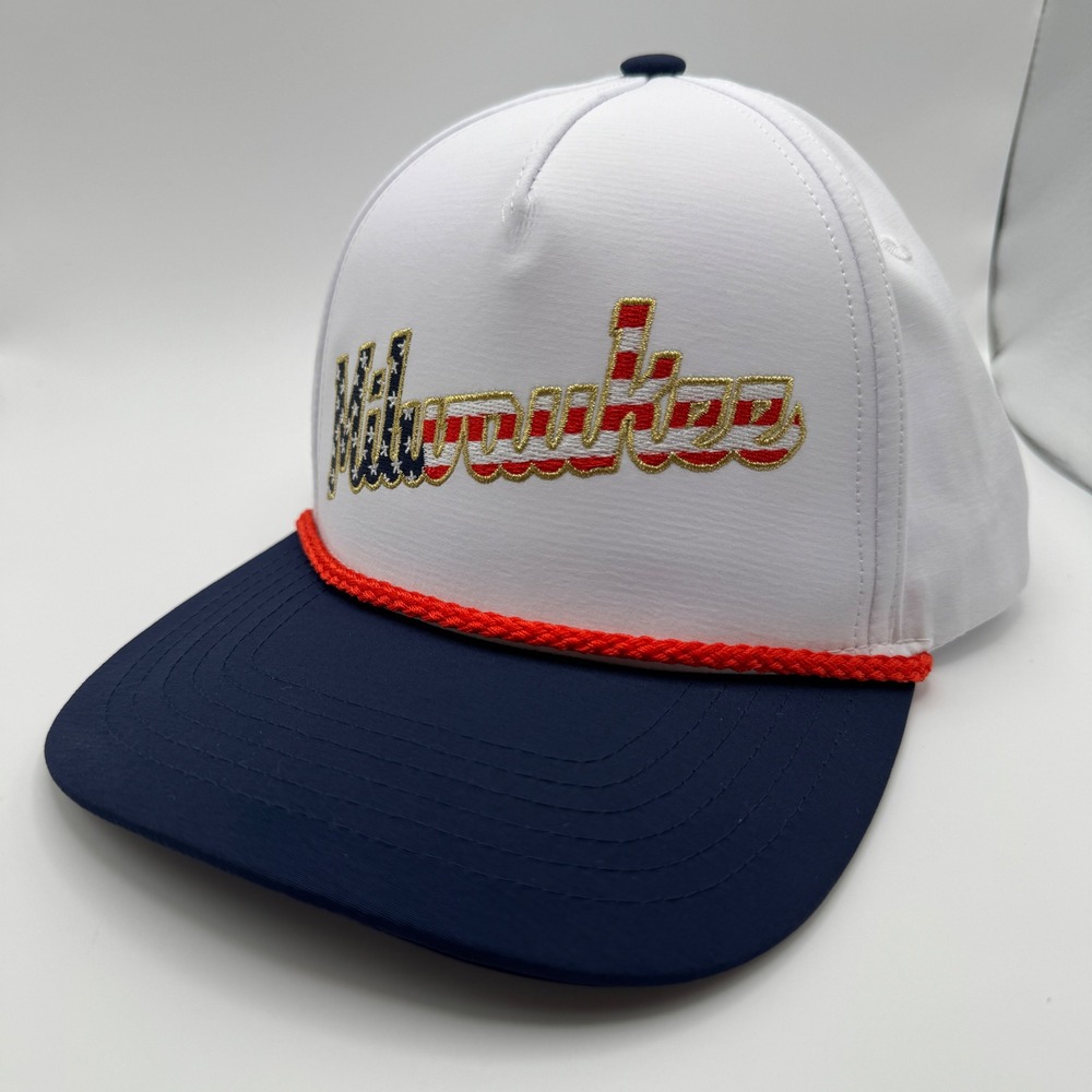 Milwaukee Brewers Hat Mens USA Flag White Rope Snapback MLB Baseball Cap SGA